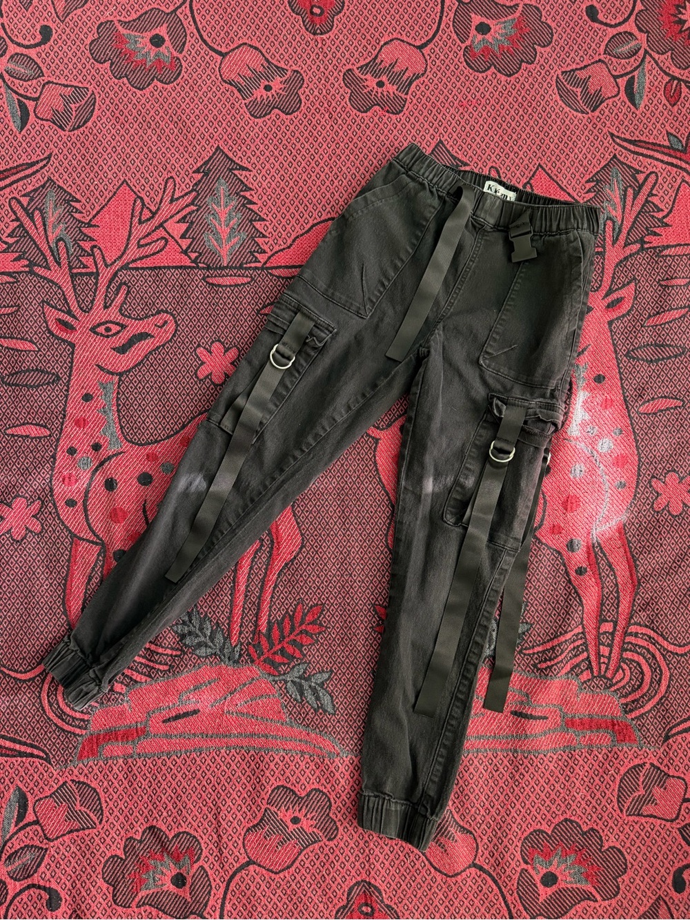 Kids Black Cargo Joggers with Straps